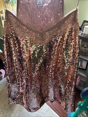Nine west Sequin Slip Tank Top in Rose Gold